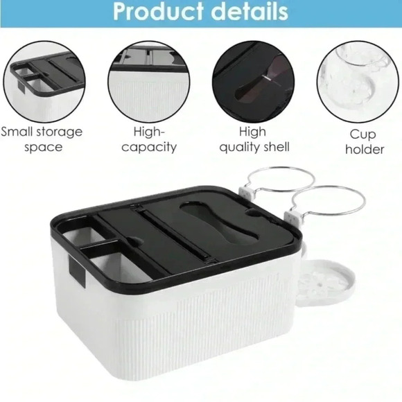 Car Armrest Storage Box with 2 Folding Cup Tissue Holders Multifunctional NEW - Picture 5 of 16